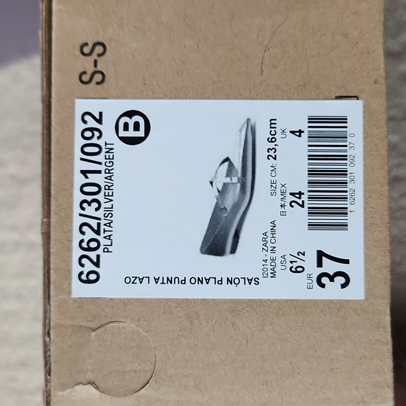 Zara silver leather pointed toe ballerina flats in 37 - Picture 5 of 7